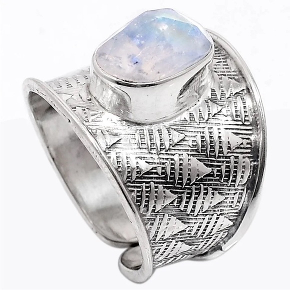 Rainbow moonstone silver ring Adjustable - Picture 3 of 5
